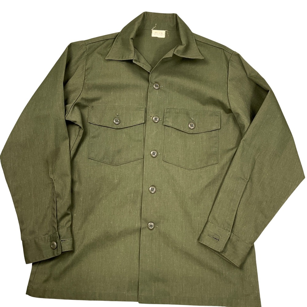 US Military Utility Shirt Mens 15.5x33 Olive Green Vintage OG-507 Style